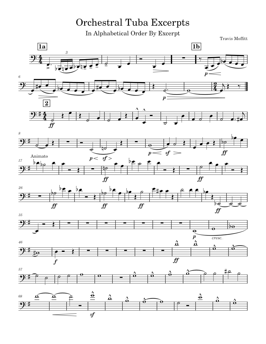 Tuba Excerpts Sheet Music for Tuba (Solo) | MuseScore.com