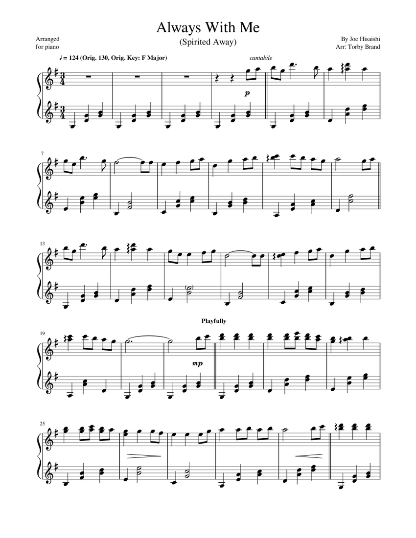 Always With Me - Easy (Spirited Away) Sheet music for Piano (Solo) |  Musescore.com