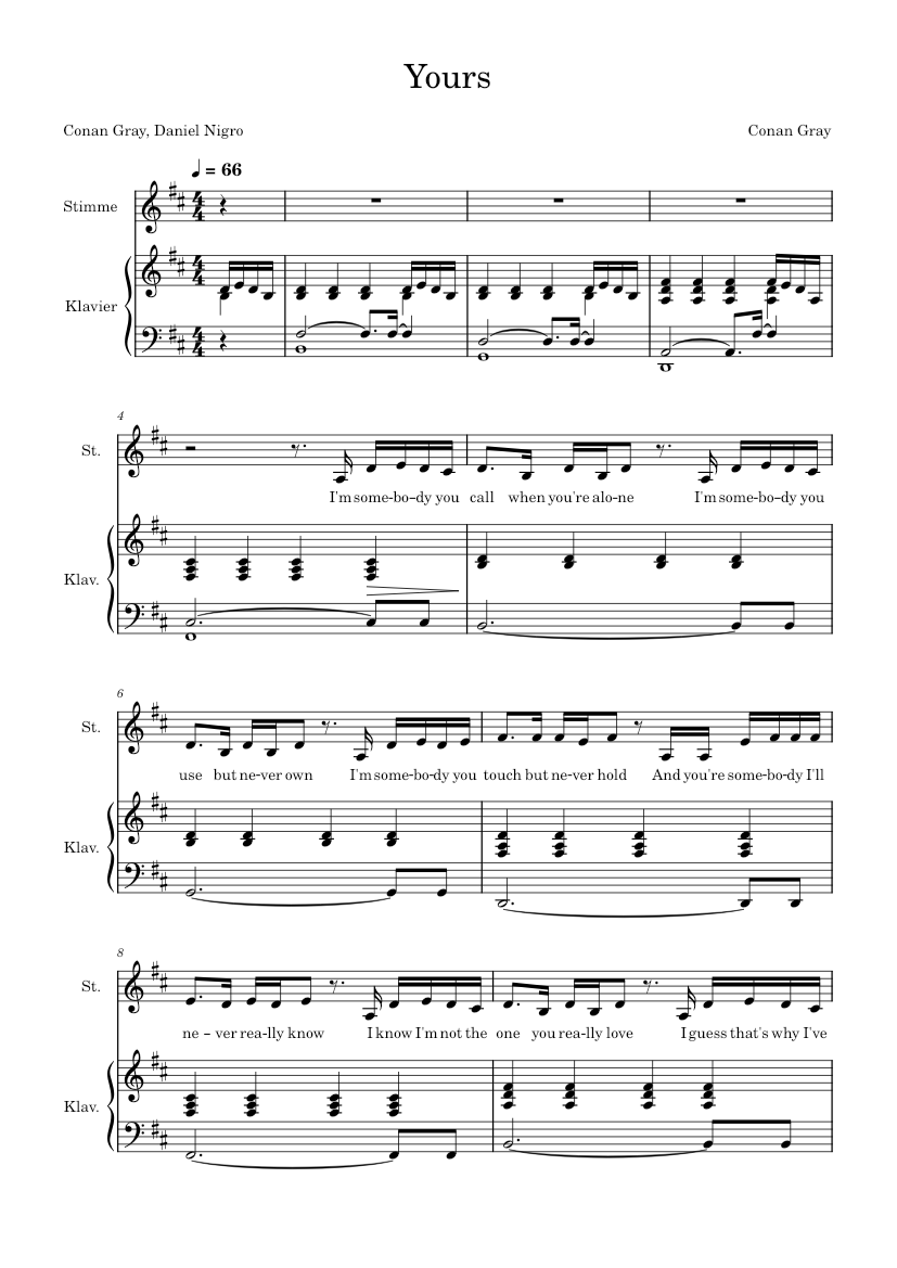 Yours – Conan Gray Sheet Music for Piano, Synthesizer (Piano-Voice ...