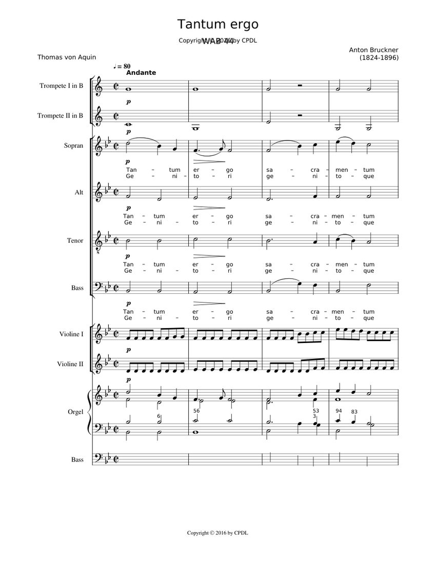 Tantum ergo Bflat major, WAB 44 Anton Bruckner Sheet music for Bass