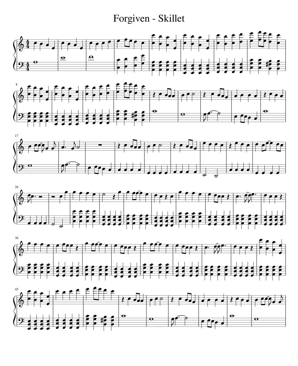 Forgiven Sheet Music For Piano Solo Musescore Com