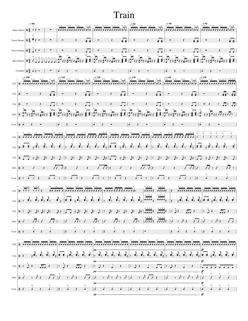 Train Sheet music for Snare drum, Crash, Tenor drum, Bass drum ...