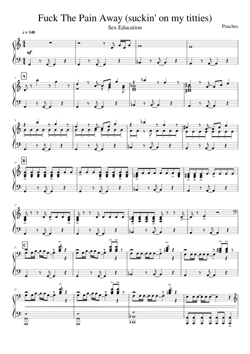 Fuck the Pain Away by Peaches (aka Suckin On My Titties from Sex Education) Sheet music for Piano (Solo) Musescore pic