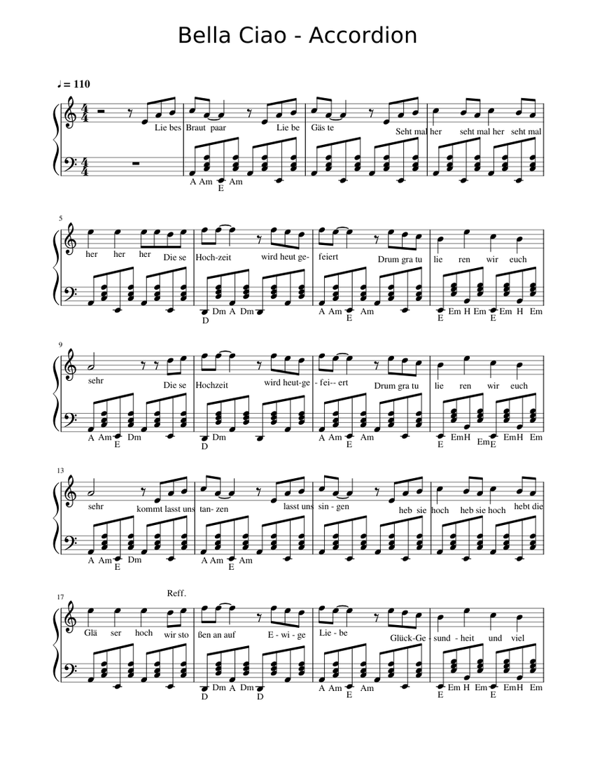 Bella Ciao Sheet music for Accordion (Solo) | Musescore.com