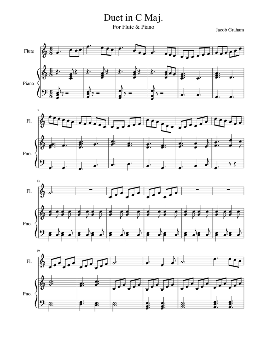 Duet For Piano And Flute In C Major Sheet Music For Piano Flute Solo 