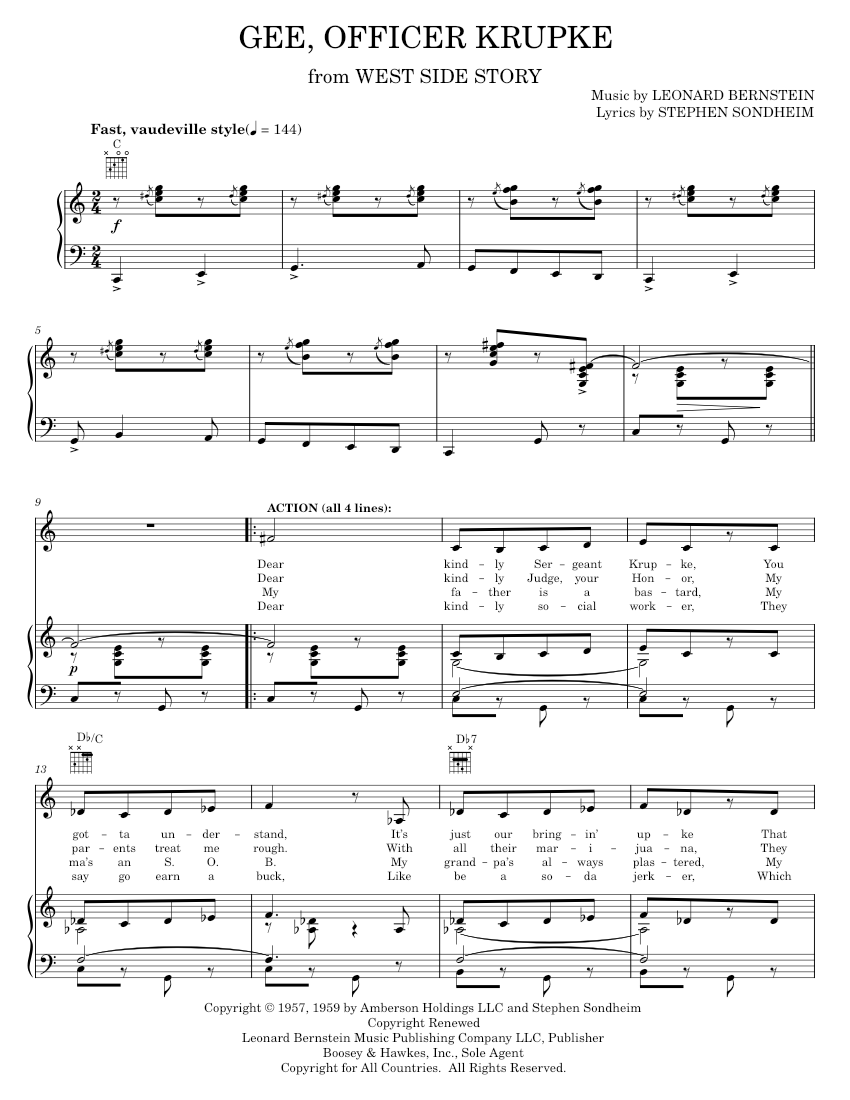 Play Official version of Gee, Officer Krupke (from West Side Story) Sheet Music by Stephen ...