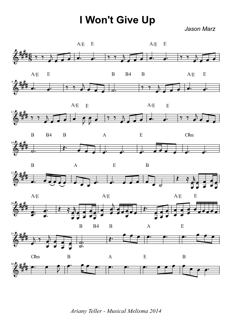 I Won't Give Up Sheet music for Piano (Solo) | Musescore.com