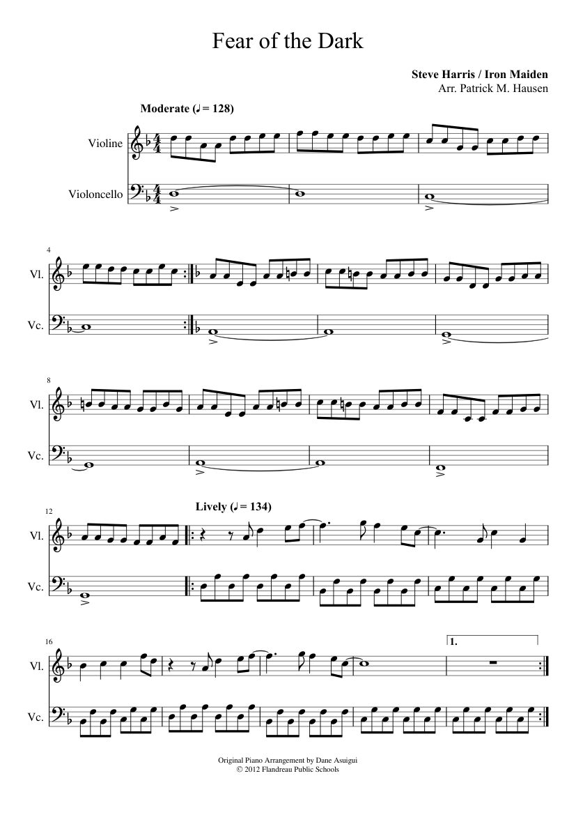 Fear of the Dark Sheet music for Violin, Cello (String Duet) | Musescore.com