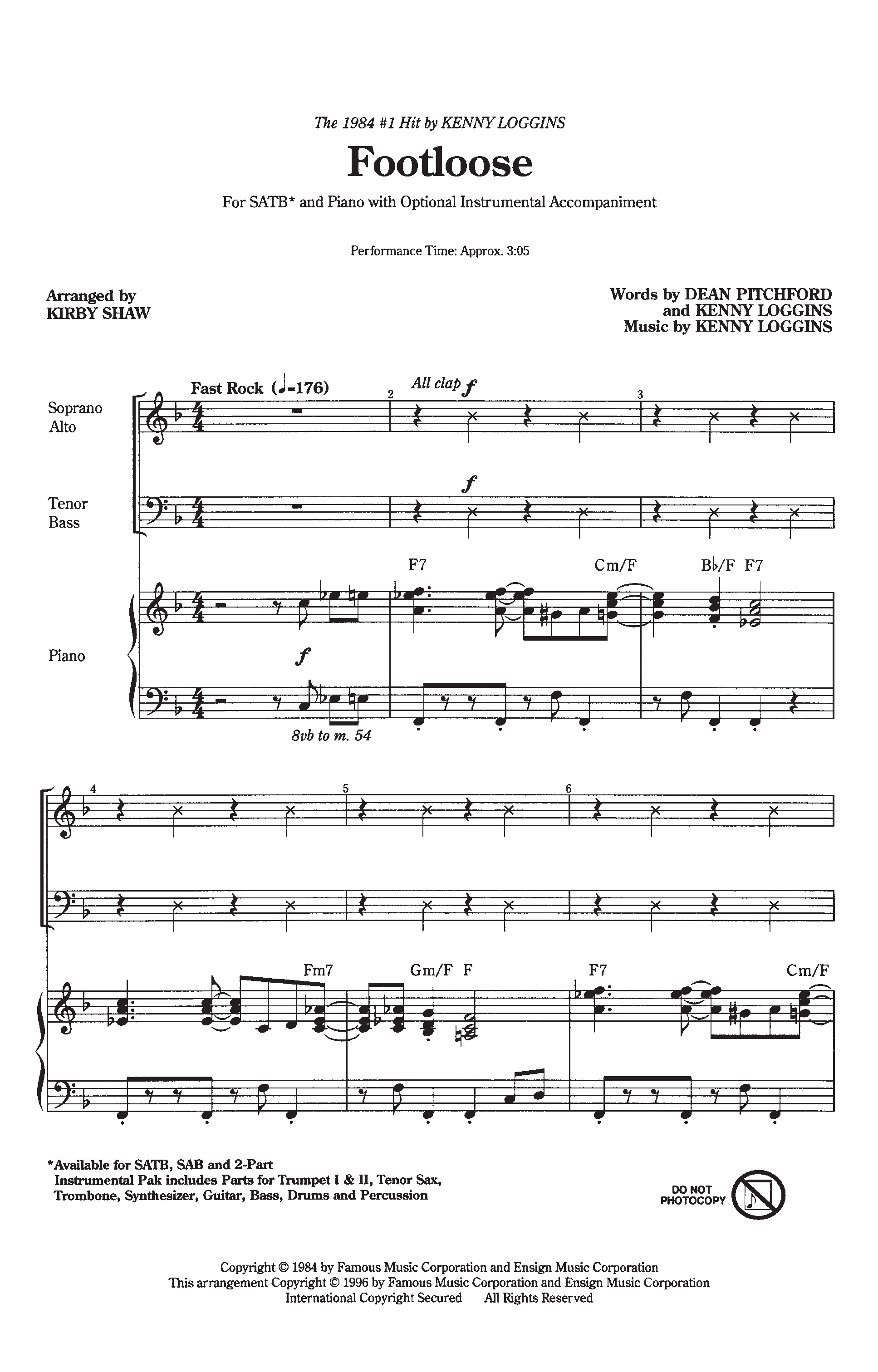Play Official version of Footloose Sheet Music by Kenny Loggins