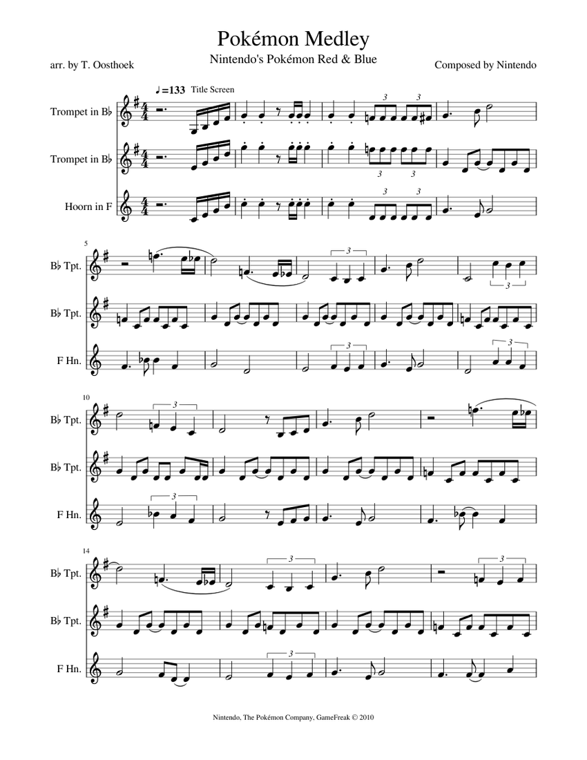 Pokemon Medley 2 Euphoniums 1 F Horn Sheet Music For Trumpet In B Flat French Horn Mixed Trio Download And Print In Pdf Or Midi Free Sheet Music Musescore Com