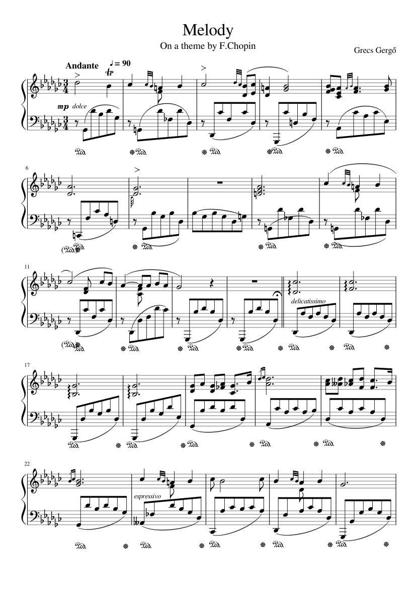 Melody on a theme by Chopin Sheet Music for Piano (Solo