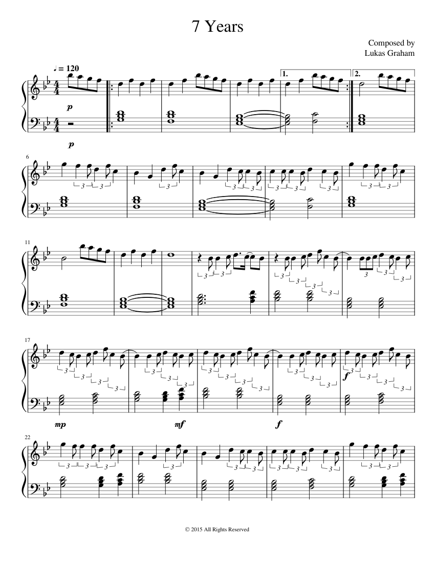 7 YEARS Sheet Music For Piano Solo Download And Print In PDF Or   Score 0 @850x1100