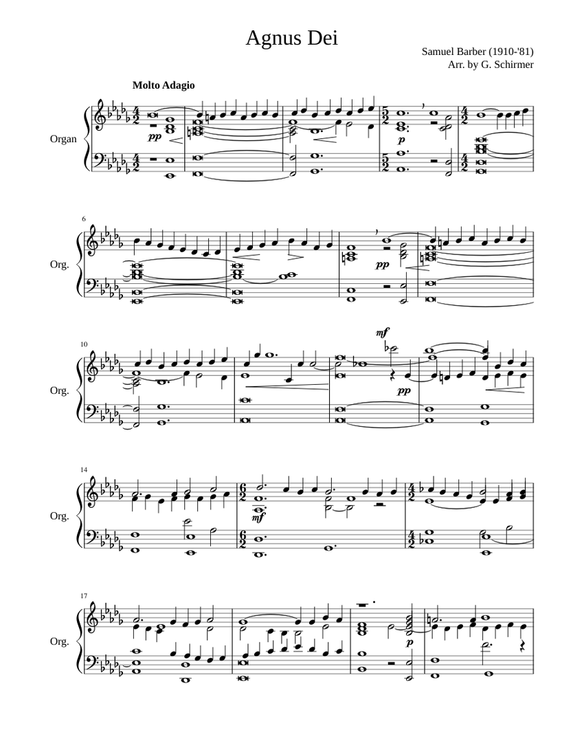 Agnus Dei. Samuel Barber Sheet music for Organ (Solo) | Musescore.com