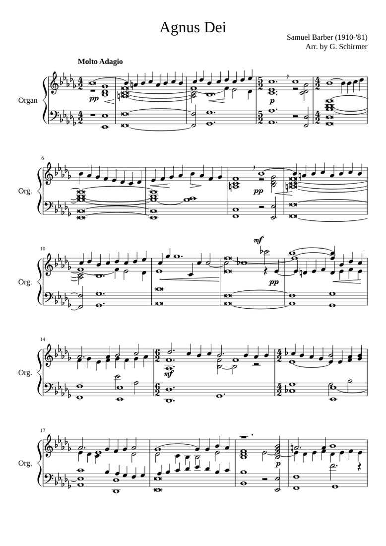 Agnus Dei Samuel Barber Sheet Music For Organ Solo Musescore Com Agnus dei i drugie skachat v mp3 i slushat muzyku onlayn besplatno. agnus dei samuel barber sheet music