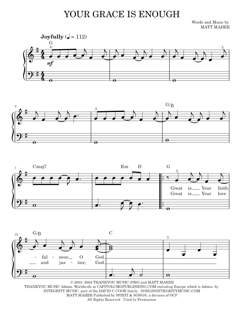 Play Official version of Your grace is enough sheet music by Chris ...