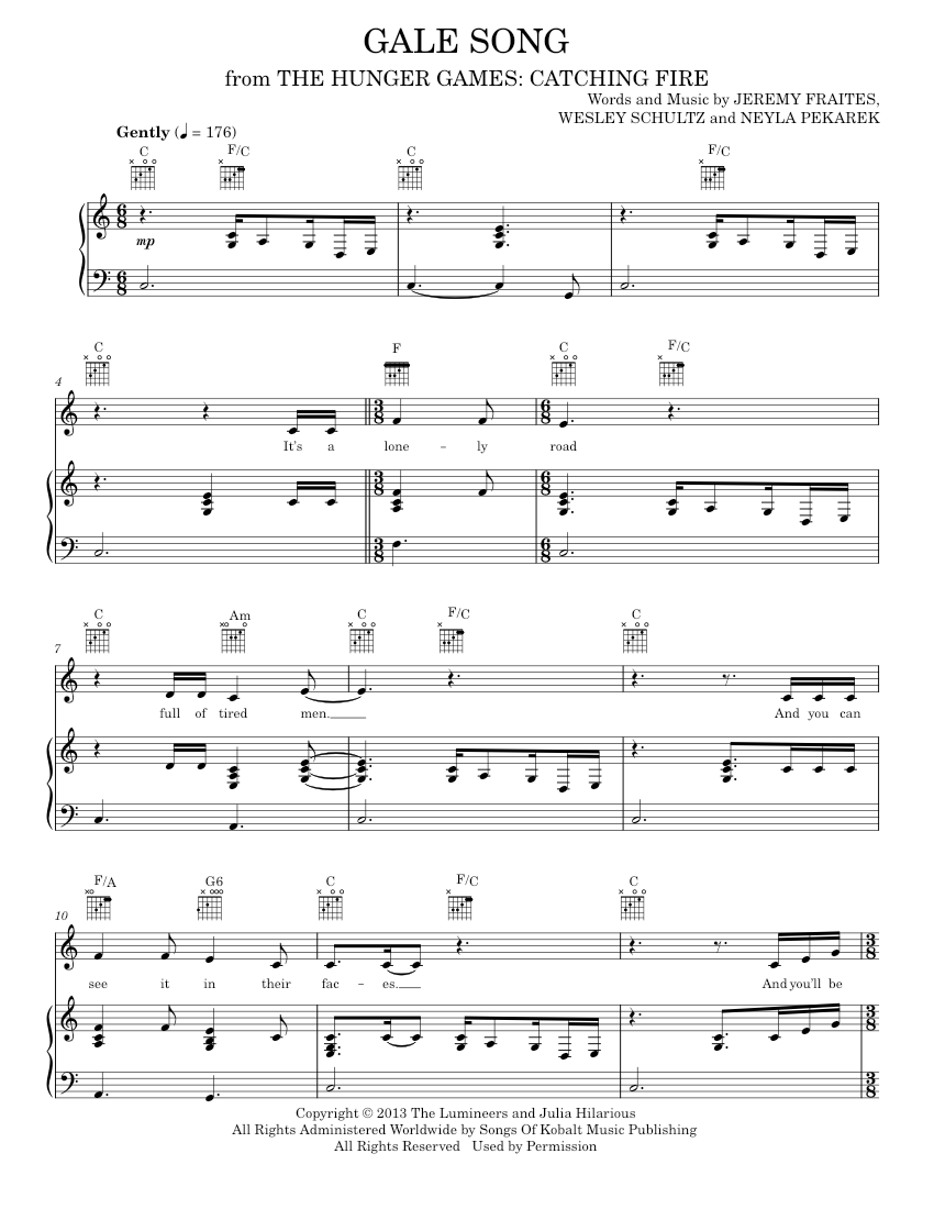 gale song Sheet music for Piano, Vocals by The Lumineers Music Notes