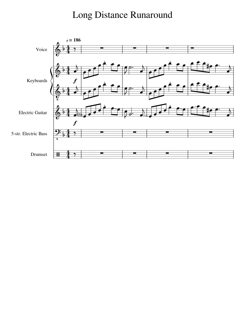Long Distance Runaround Yes Sheet music for Vocals, Guitar, Bass