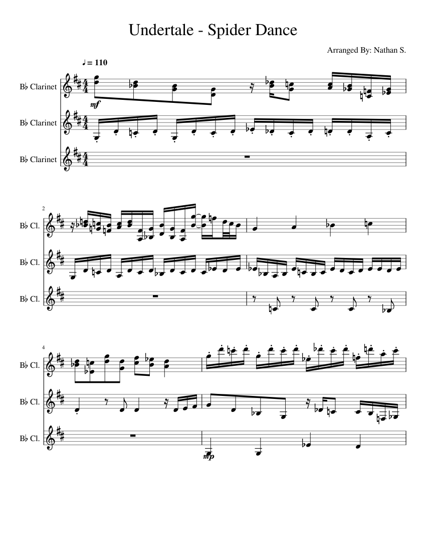 Spider Dance Notes Undertale - Spider Dance Sheet music for Clarinet in b-flat (Mixed Trio ...