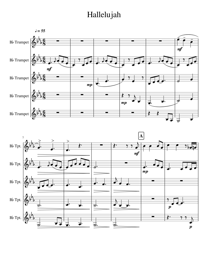 Hallelujah (new) Sheet music for Trumpet (In B Flat) (Mixed Quintet