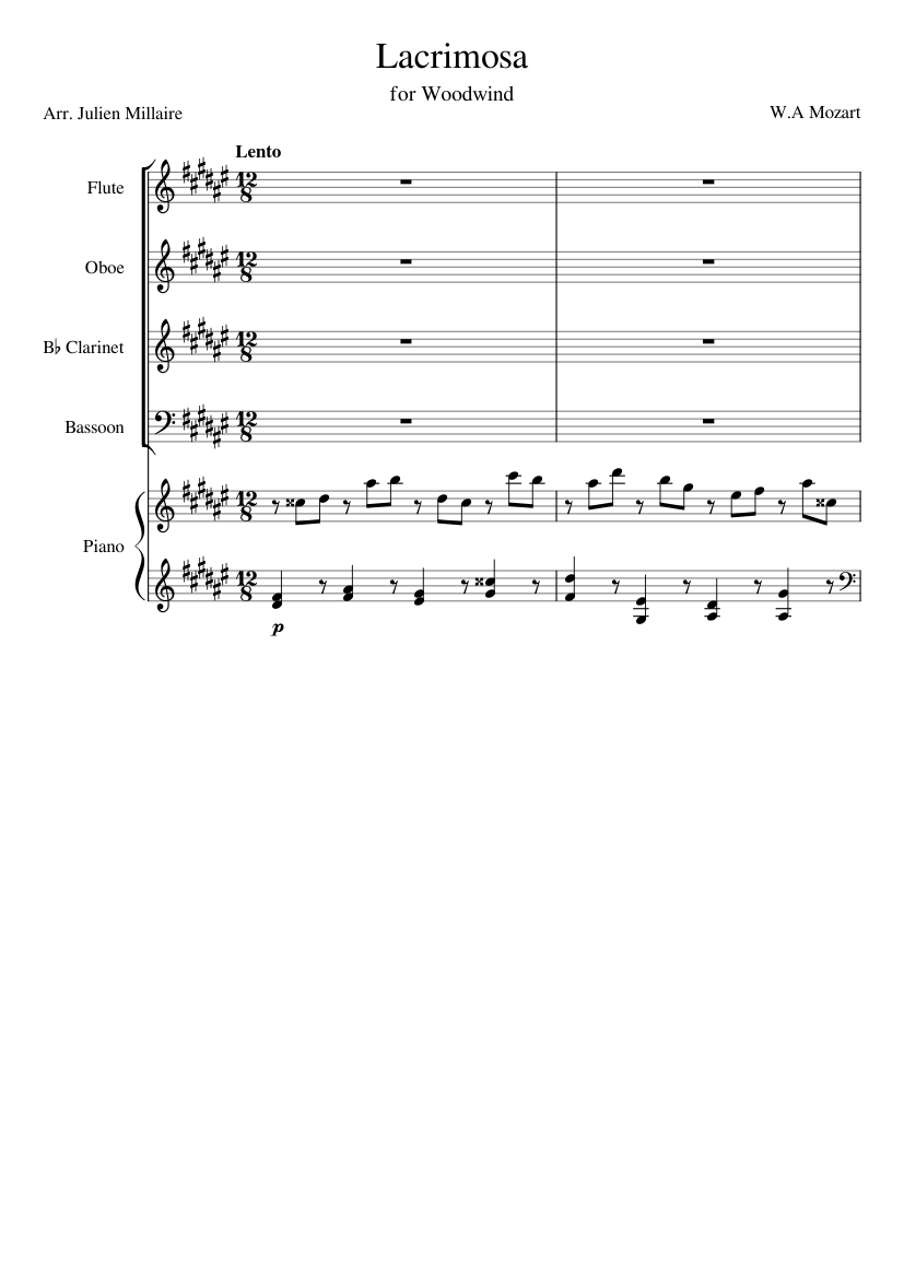 Lacrimosa Requiem – Wolfgang Amadeus Mozart Sheet music for Piano ...