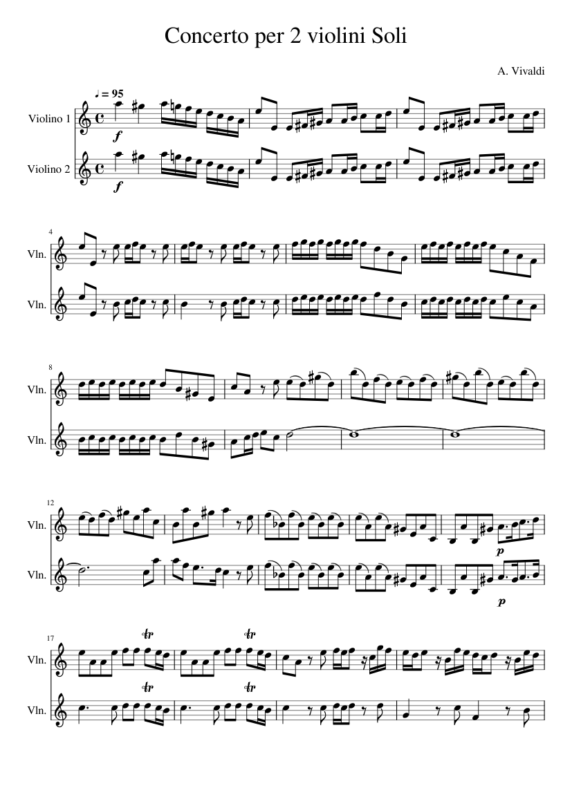 Concerto for 2 violins - 1st movement Sheet music for Violin (String ...