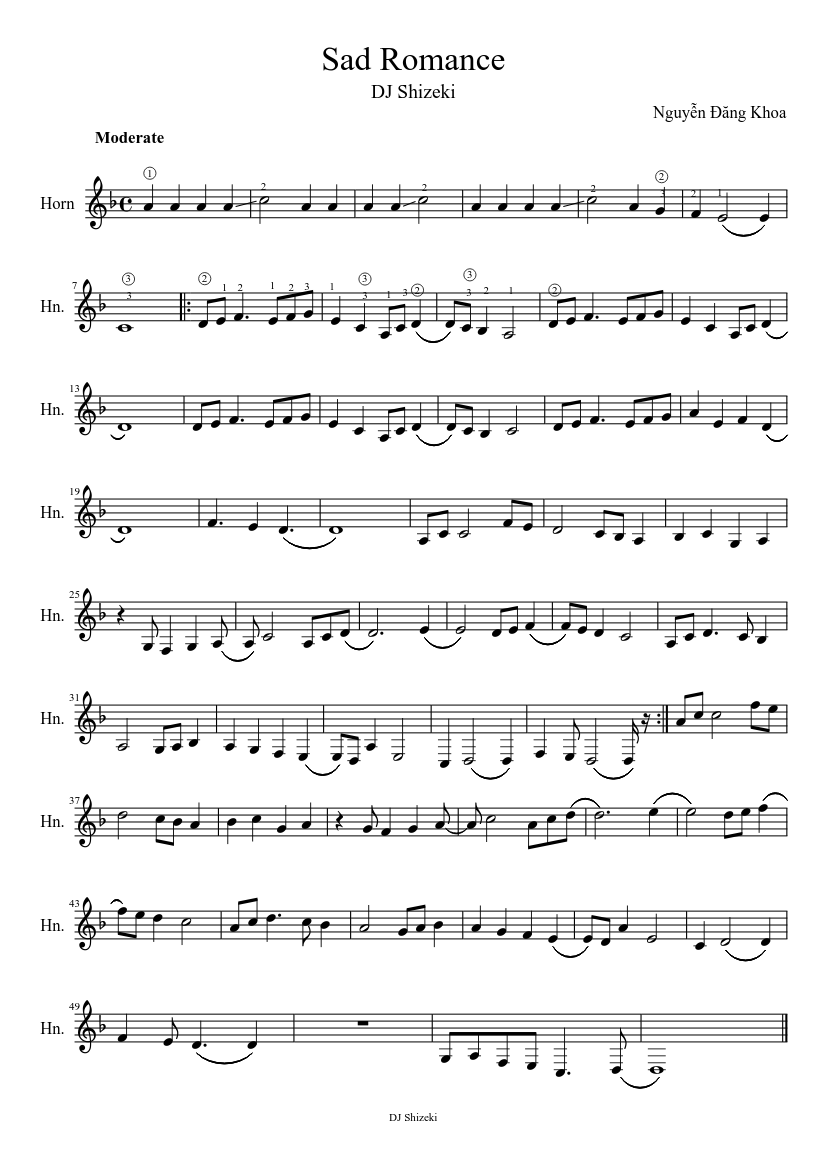 Sad Romance (Sad Violin From Final Fantasy X) Sheet music for French horn  (Solo) | Musescore.com