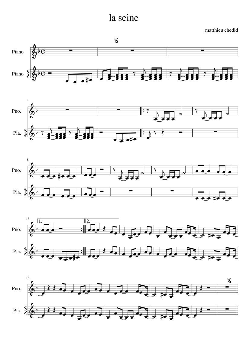 La seine" (Extrait du film "Un monstre à Paris") Sheet music for Piano ( Piano Duo) | Musescore.com