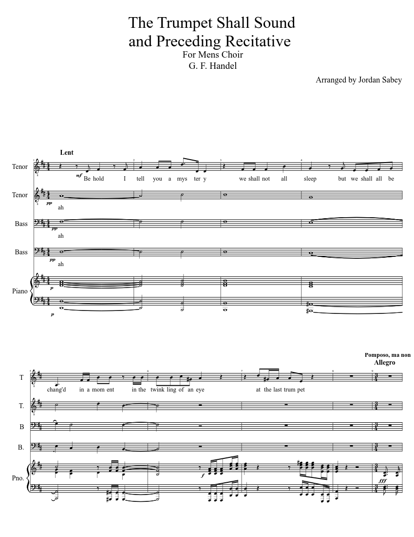 The Trumpet Shall Sound and Preceding Recitative Sheet music for Piano,  Bass guitar (Mixed Trio) | Musescore.com