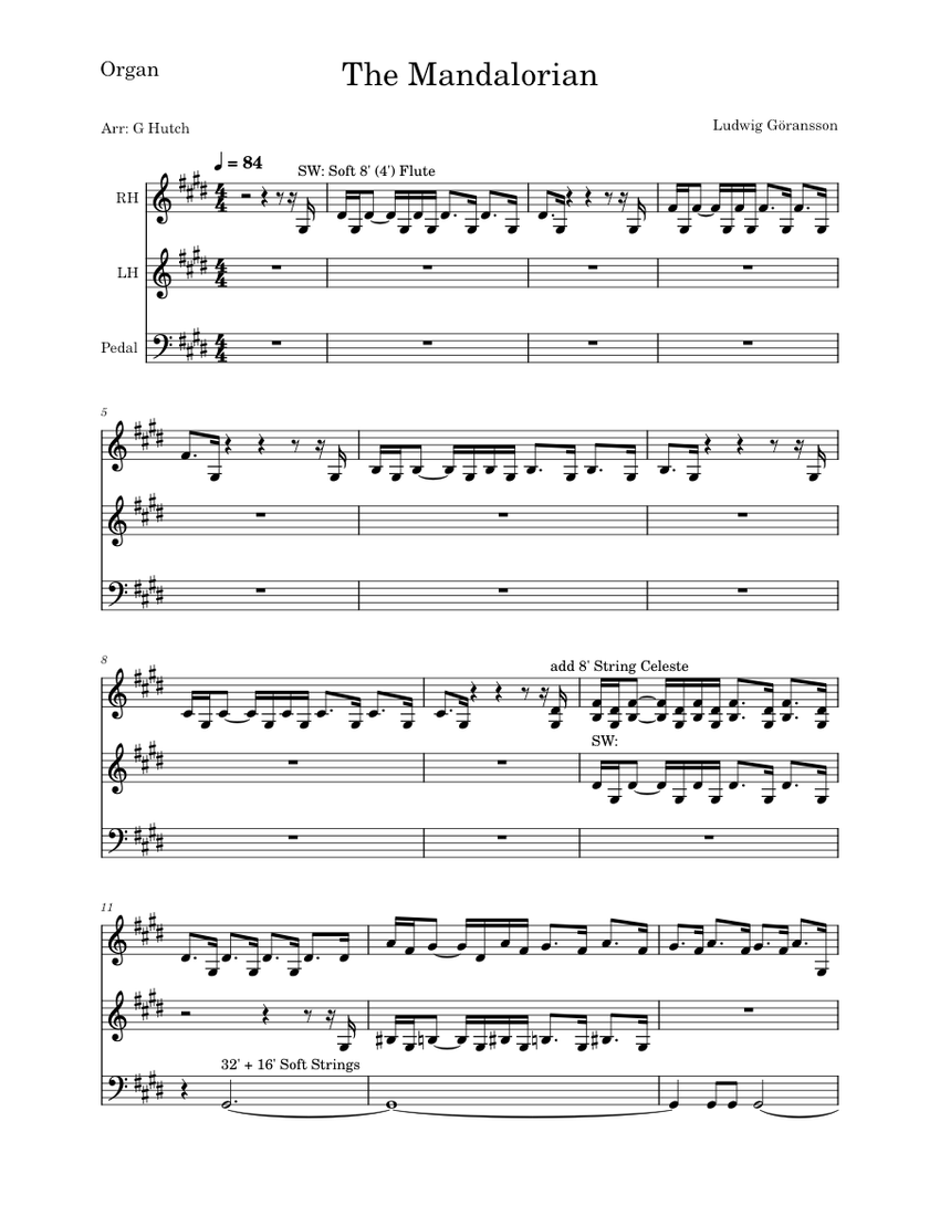 The Mandalorian Theme – Organ Arrangement Sheet music for Piano, Cello