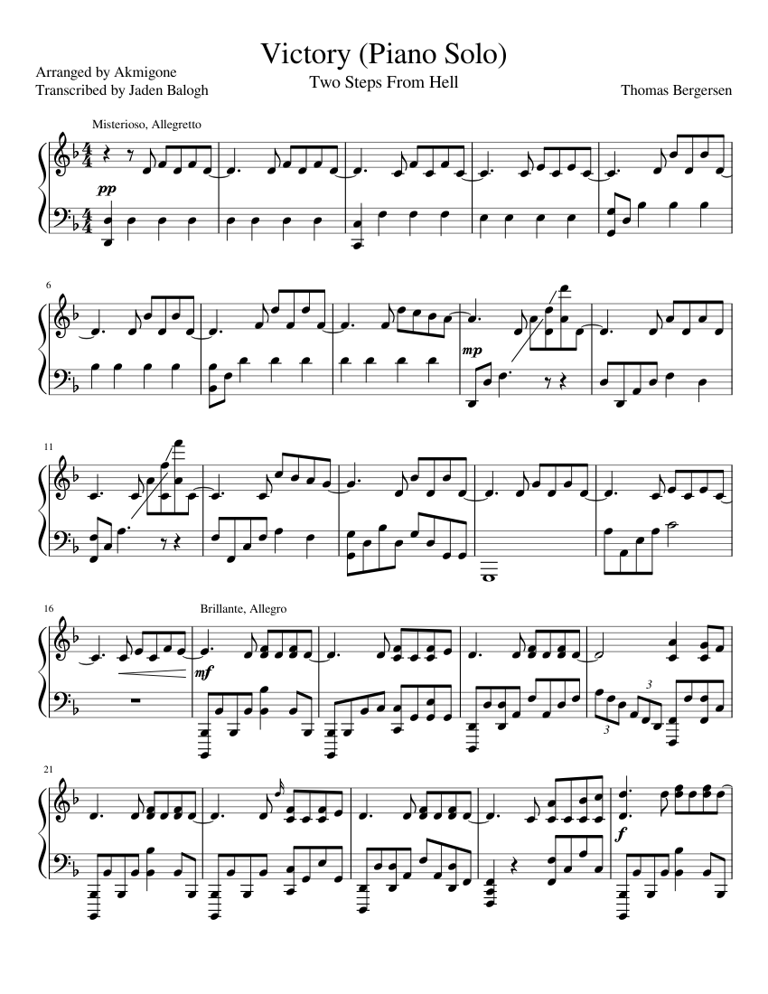 Victory (Piano Solo) - Two Steps From Hell Sheet music for Piano (Solo) |  Musescore.com