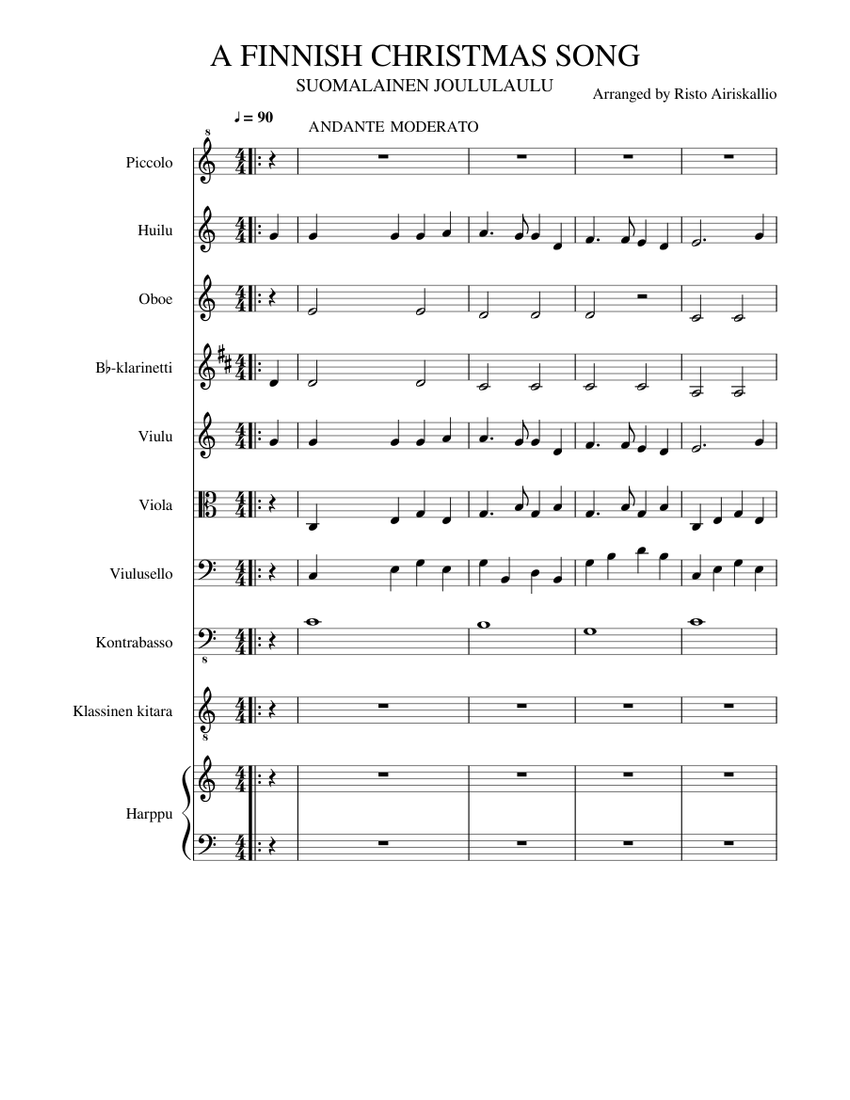 A FINNISH CHRISTMAS SONG Sheet music for Flute piccolo, Flute, Oboe,  Clarinet in b-flat & more instruments (Mixed Ensemble) | Musescore.com