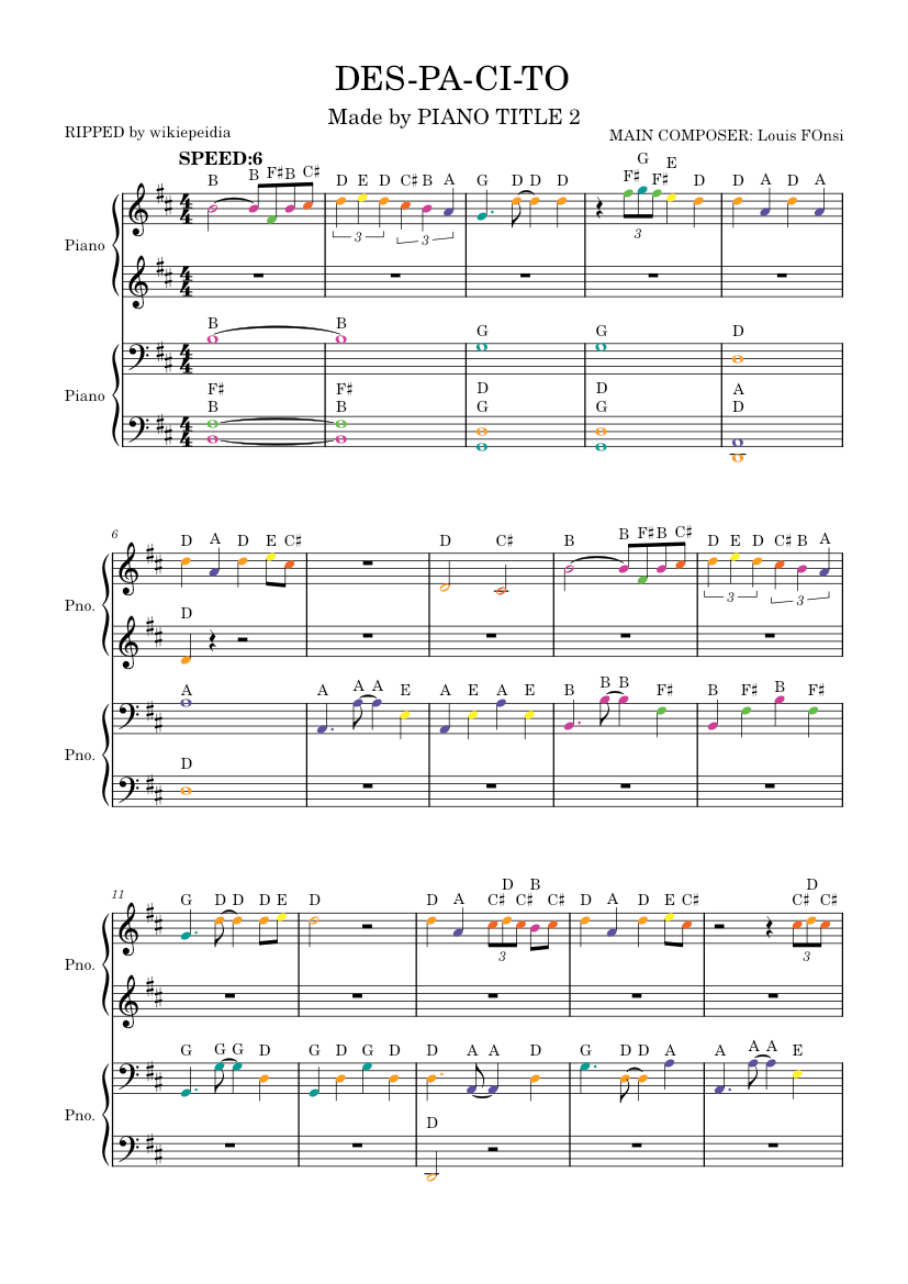 Despacito-Luis Fonsi-PIANO TITLE 2 Sheet music for Piano (Solo) |  Musescore.com