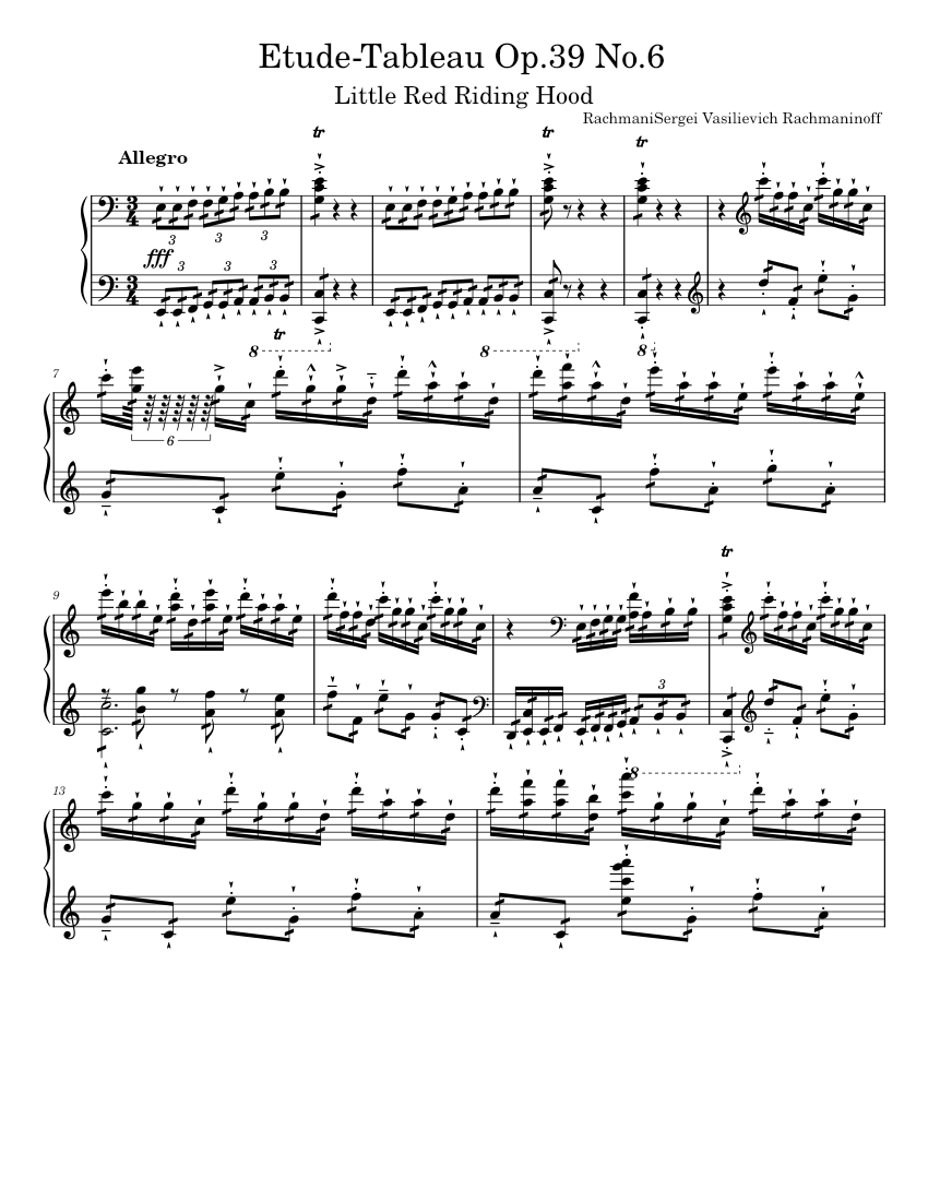Little red riding hood, but good– Sergei Rachmaninoff Sheet music for Piano  (Solo) | Musescore.com