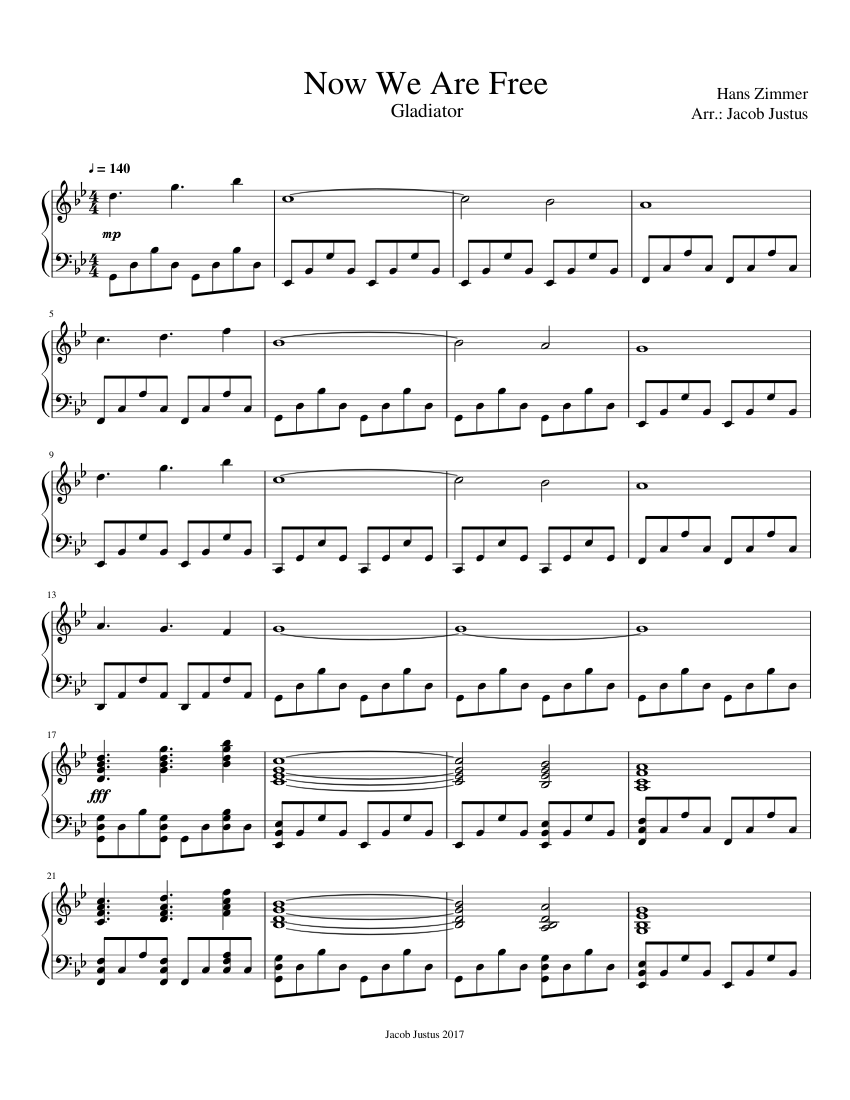 Now We Are Free - Gladiator Sheet music for Piano (Solo) | Musescore.com