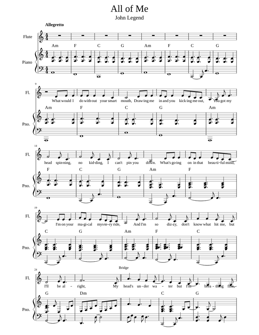 All of Me Sheet music for Piano, Flute (Solo) | Musescore.com