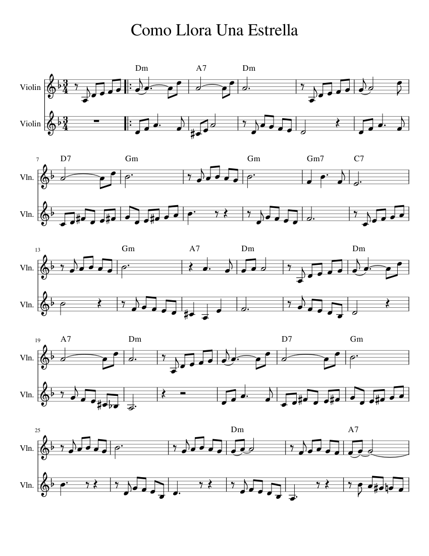 Como Llora Una Estrella Sheet music for Violin (String | Musescore.com