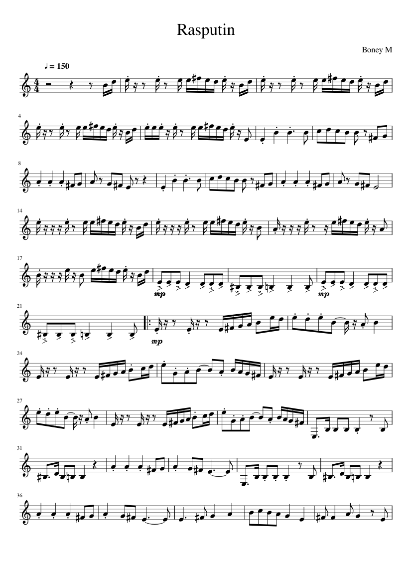 Rasputin For Clarinet Sheet Music For Clarinet In B Flat Solo Musescore Com