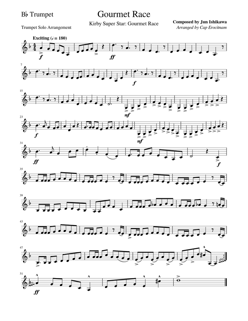 Gourmet Race From Kirby Super Star Gourmet Race Trumpet Solo Ver