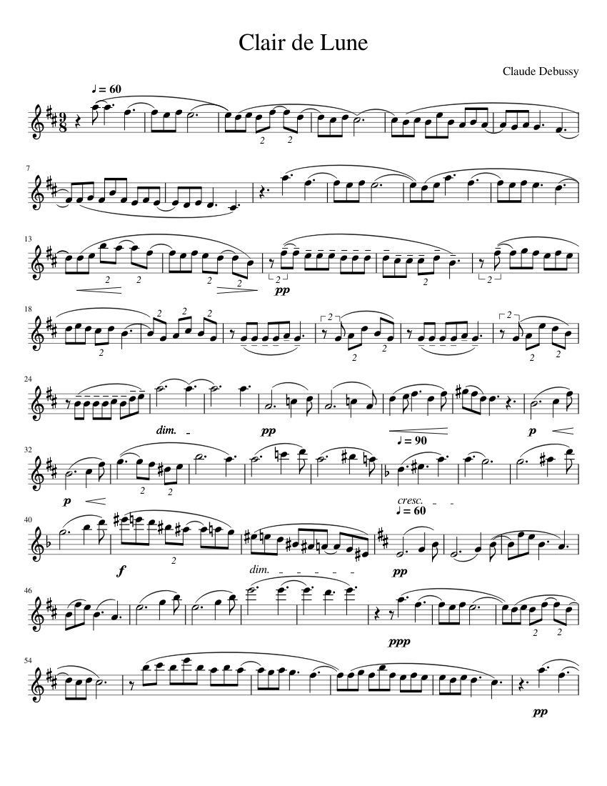 Clair De Lune By Claude Debussy Sheet Music For Violin Solo Musescore Com