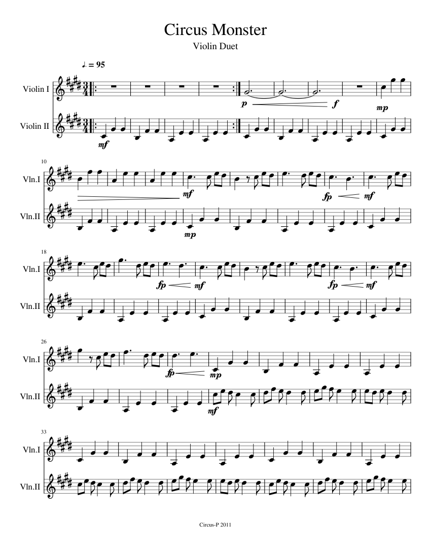 Circus Monster Duet Arrangement Sheet music for Violin (String Duet) |  Musescore.com