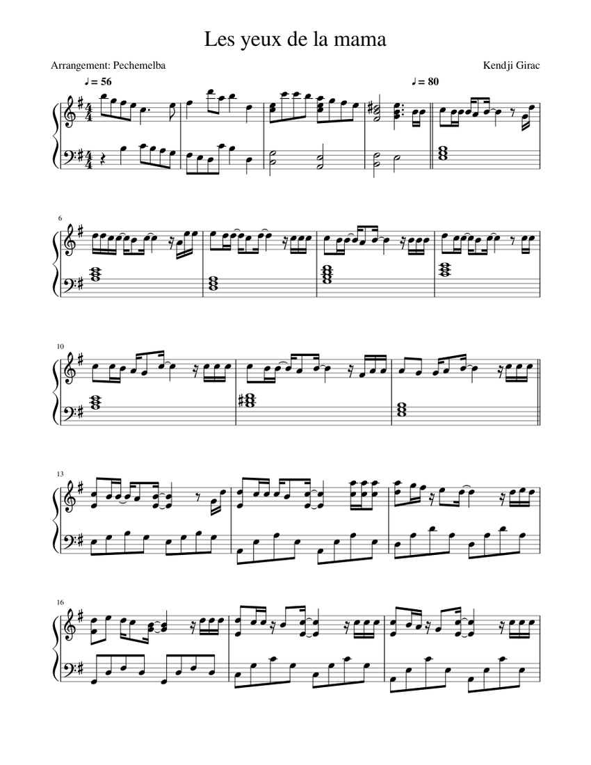Kendji Girac - Les yeux de la mama Sheet music for Piano (Solo) |  Musescore.com