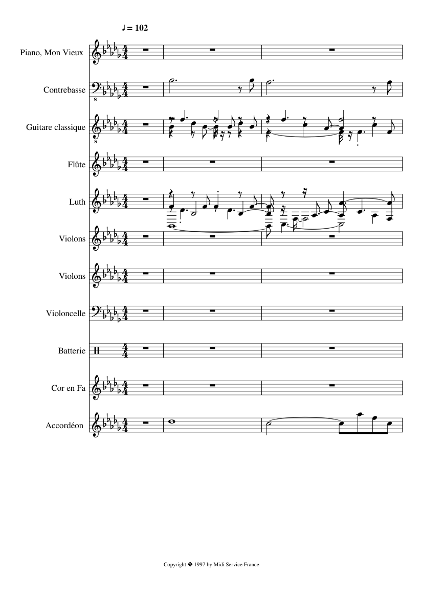 mon vieux - guichard daniel Sheet music for Piano, Accordion, Flute, French  horn & more instruments (Mixed Ensemble) | Musescore.com