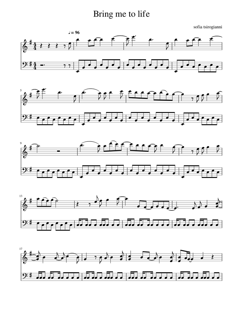 Bring Me to Life by Evanescence sheet music for Piano | Musescore.com