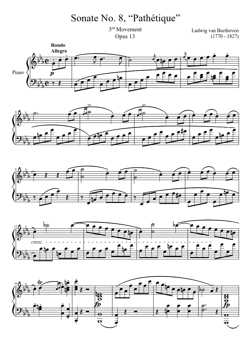 Sonate No. 8, “Pathétique” 3rd Movement Sheet music for Piano (Solo) |  Musescore.com
