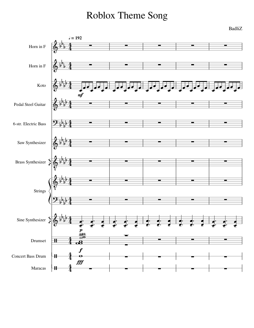 Roblox Theme Song Sheet Music For Drum Group French Horn Strings Score 0 @850x1100