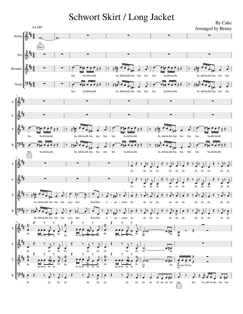 Schwort Skirt Long Jacket Sheet music for Soprano, Alto, Tenor, Bass