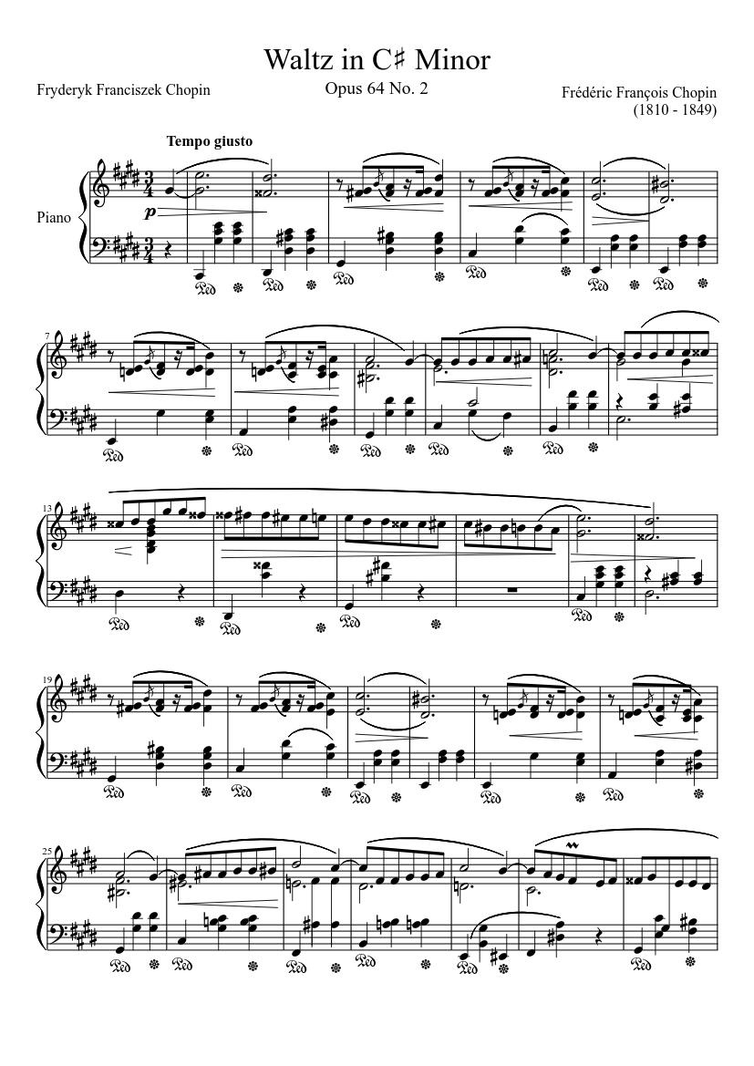 Waltz Opus 64, No. 2 in C♯ Minor Sheet music for Piano (Solo) |  Musescore.com