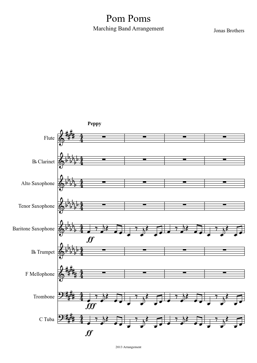 Pom Poms (No Percussion) Sheet music for Trombone, Flute, Tuba, Trumpet, Clarinet (Mixed Quintet) | Download and print in or MIDI sheet music | Musescore.com