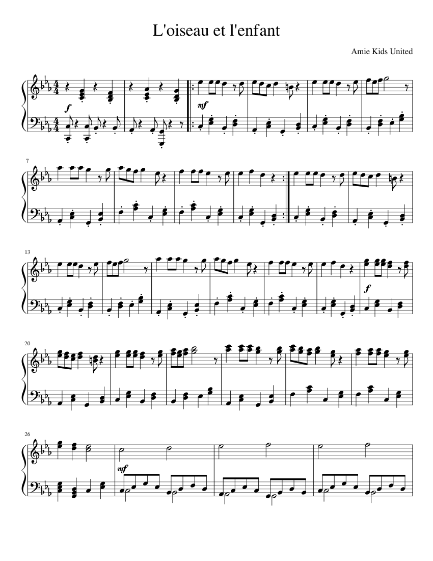 L'oiseau et l'enfant Amie Sheet music for Piano (Solo) | Musescore.com