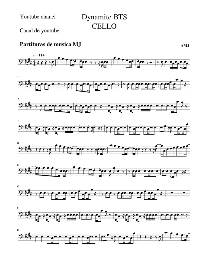 Dynamite )) BTS for CELLO - Partituras de musica MJ Sheet music for Violin  (Solo) | Download and print in PDF or MIDI free sheet music | Musescore.com